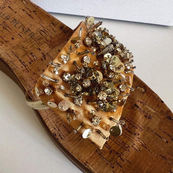 Worn Once! Donald Pliner FIFI Platino Embellished Satin Wedge Sandal 8.5 - Picture 7 of 15